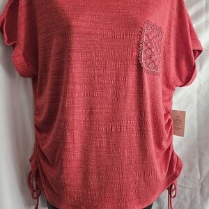 Elegant Red Blouse with Lace Detail